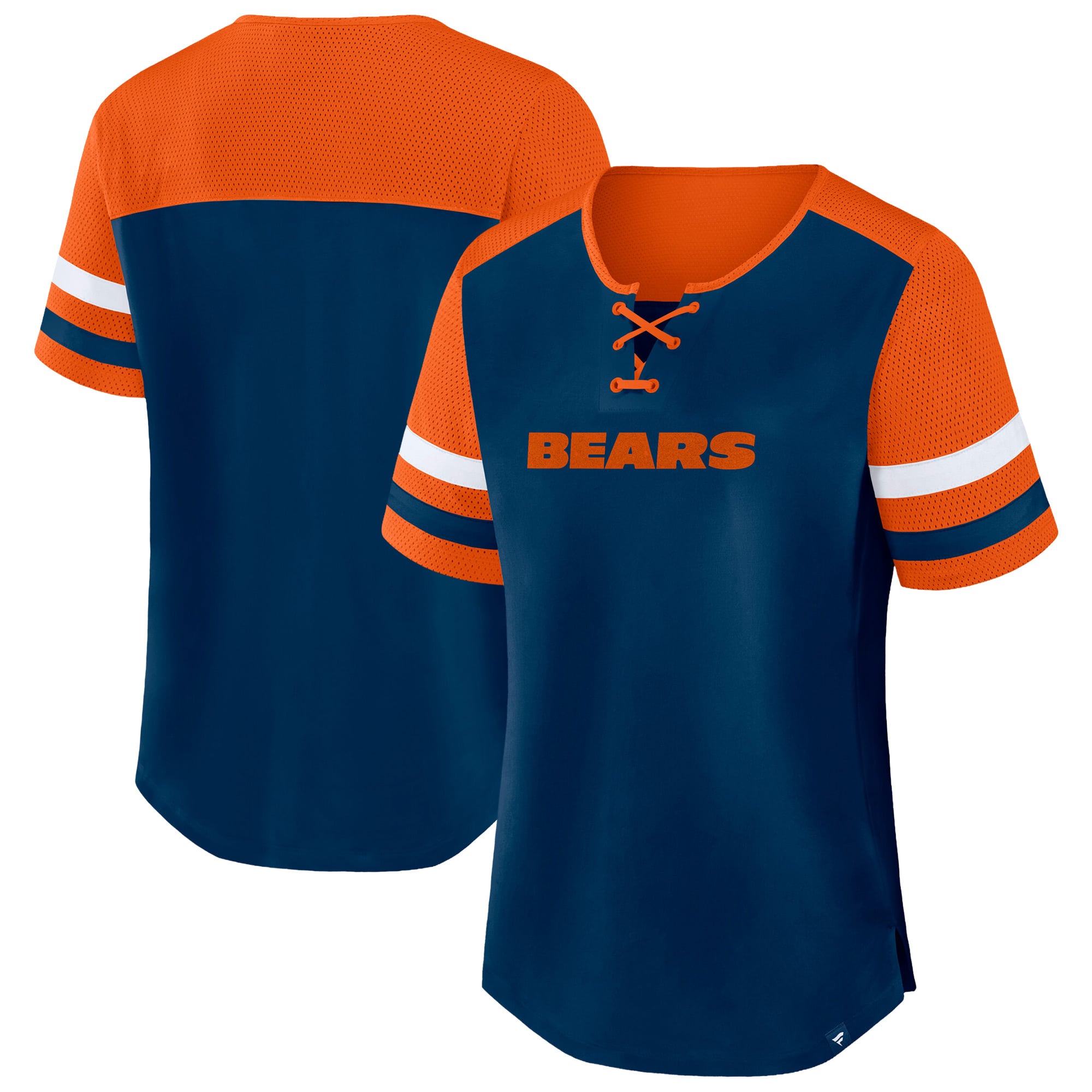 Women's Fanatics Navy/Orange Chicago Bears Plus Size Throwback Curl Route Lace-Up T-Shirt